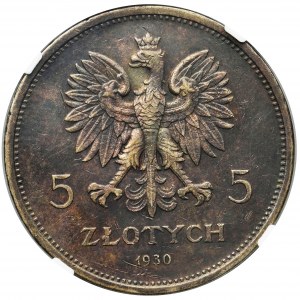 GŁĘBOKI Sztandar 5 złotych 1930 - NGC UNC - RZADKOŚĆ