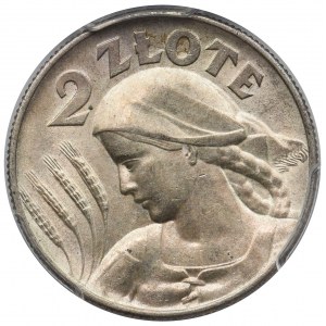 Kobieta i kłosy 2 złote 1925 (z kropką) Londyn - PCGS AU58