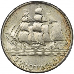 Żaglowiec 5 złotych 1936 - PCGS MS62