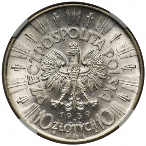 Piłsudski 10 złotych 1939 - NGC MS63