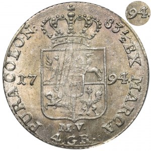 Poniatowski, Złotówka 1794 M.V. - 83 1/2 - PCGS MS62 - przebita data