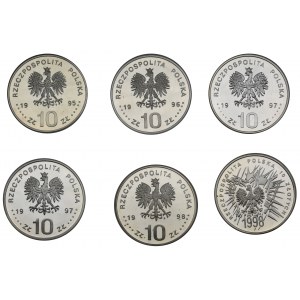 ZESTAW - 10 złotych 1995-1998 - różne typy (6szt.)
