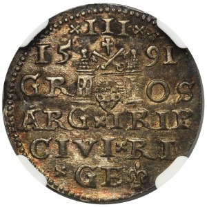 Zygmunt III Waza, Trojak Ryga 1591 - NGC AU58