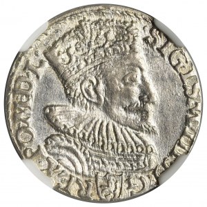 Zygmunt III Waza, Trojak Malbork 1594 - NGC MS64 - otwarty pierścień