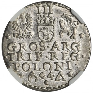 Zygmunt III Waza, Trojak Malbork 1594 - NGC MS64 - otwarty pierścień