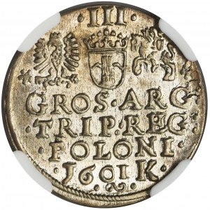 Zygmunt III Waza, Trojak Kraków 1601 - w lewo - NGC MS61
