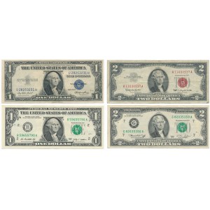 USA - $1 and $2 dollars - different certificates (4pcs.)