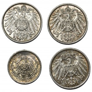 Niemcy, Prusy Wilhelm II, 3x 1 marka 1914 (A i J) oraz 1/2 marki 1916 A