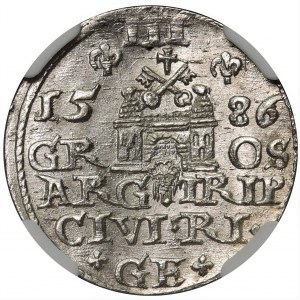 Stefan Batory, Trojak Ryga 1586 - NGC MS62