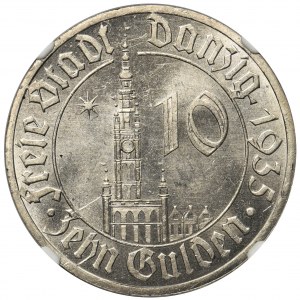 Wolne Miasto Gdańsk - 10 guldenów 1935 Ratusz - NGC MS63 - PIĘKNA
