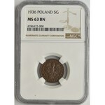 5 groszy 1936 - NGC MS63 BN