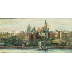 Władysław Chmieliński (1911 Warschau - 1979 dort), Blick auf das alte Warschau vom Stadtteil Praga aus