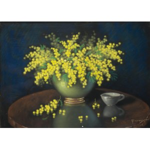 Marian Szczerbiński (1900-1981), Mimosen in einer grünen Vase
