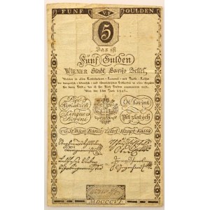 1806. 5G Bécsi városi bankócédula vízjeles papíron T:F fo. / Habsburg Monarchy 1806. 5 Gulden Wiener-Stadt Banco...