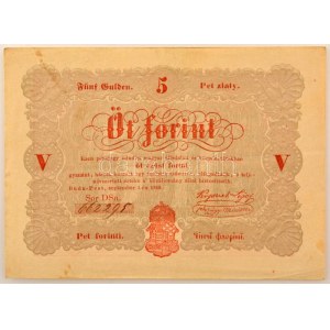 1848. 5Ft Kossuth bankó vörösesbarna nyomat, nyomdai papírráncokkal T:XF fo. / Hungary 1848. 5 Forint ...