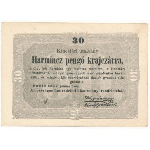 1849. 30kr Kossuth bankó hátoldalon 1901-ből származó kézírásos megjegyzéssel, nyomdai papírránccal T:AU ...