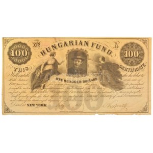 1852. 100$ Kossuth bankó piros tintás kézi sorszám és fekete tintás dátum, Kossuth Lajos saját kezű aláírásával...