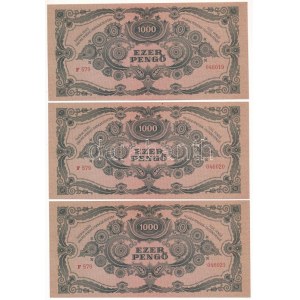 1945. 1000P (10x) sorszámkövetők F 579 046019 - F 579 046028 T:AU / Hungary 1945. 1000 Pengő (10x...