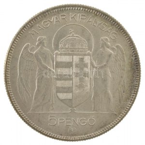 1930. 5P Ag Horthy jobbra hajas T:AU patina / Hungary 1930. 5P Ag 10th Anniversary - Regency of Admiral Horthy C...