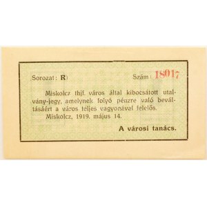 Miskolc 1919. 1K T:XF / Hungary / Miskolc 1919. 2 Korona C:XF Adamo MIS-7.1