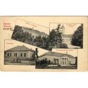 1908 Alcsút, Főhercegi kastély, kastély udvara, községháza. Weisz Manó kiadása (EK)