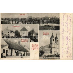 1917 Árpás (Sopron), Rába híd, Kápolna tér, Római katolikus templom, Teke József vendéglője és saját kiadása. Beltz Gy...
