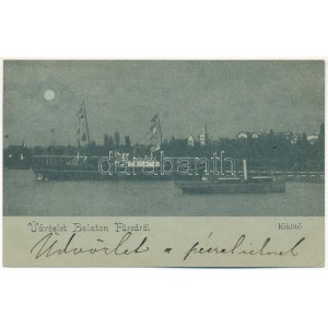 1900 Balatonfüred, kikötő, gőzhajó, este