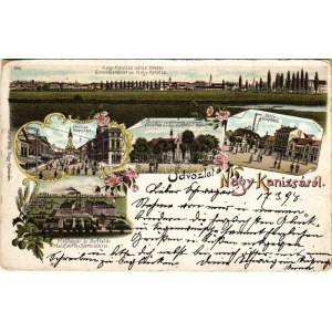 1898 (Vorläufer) Nagykanizsa, Fő utca és tér, Malátagyár és serfőzde, sörgyár, Eötvös tér, Szentháromság szobor...