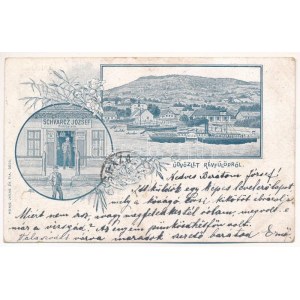 1899 (Vorläufer) Révfülöp, látkép, kikötő, KELÉN gőzös, gőzhajó, Schvarcz József üzlete. Honig Jakab és fia kiadása...