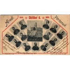 1899 (Vorläufer) Arad, 1849-1899 Október 6. Aradi Vértanúk. Muskát M. kiadása / The 13 Martyrs of Arad. Art Nouveau (EK...