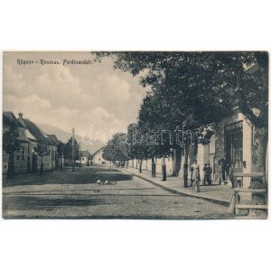 Barcarozsnyó, Rozsnyó, Rosenau, Rasnov; Ferdinandstrasse / utca, Hermann Pfaff üzlete / street...