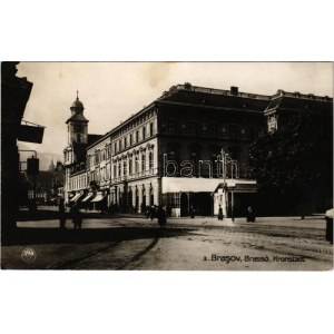 Brassó, Kronstadt, Brasov; Strada Principele Carol cu Transilvania / utcakép, templom, kávéház / street, church, cafe...