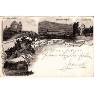1899 (Vorläufer) Bystrice pod Hostynem, Bistritz am Hostein; Chrám Páne, Zámek, Studánka, Myslivna v Rudolfovem udoli ...