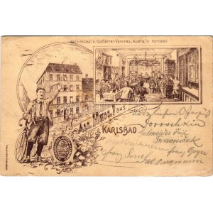 1901 Karlovy Vary, Karlsbad; Vereinslokal d. Radfahrer-Vereines Austria. Franieck / Clubhouse for the cyclists' club...