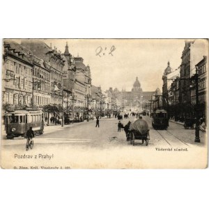 1906 Praha, Prag; Václavské námestí / square, trams (Rb)