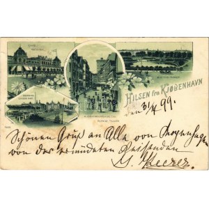 1899 (Vorläufer) Copenhagen, Kobenhavn, Kjobenhavn; Cafe National, Dronning Louises Bro, Kjobmagergade og Runde Taarn...