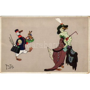 Húsvét, Liba hölgy és londinere / Easter, Goose lady and her bellboy. Nr. 407. s: Arthur Thiele (EB...