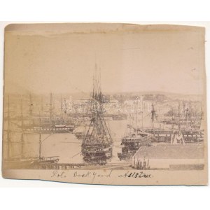 Pola, cs. és kir haditengerészeti kikötő 1870-ben: SMS ADRIA, SMS DON JUAN DE AUSTRIA, SMS SCHWARZENBERG / K.u.k...