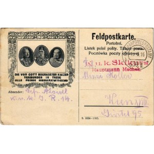1916 Első világháborús tábori postai levelezőlap a Központi Hatalmak uralkodóival: V. Mehmed, II. Vilmos, I...