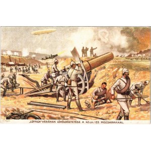 Lüttich várának lövöldöztetése a 42 cm-es mozsarakkal / Első világháborús német katonai lap / WWI German military art...