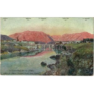 Isonzo Brücke bei Görz, rechts die Görzer Vorstadt Puint, links Peuma. Offizielle Karte für Rotes Kreuz...