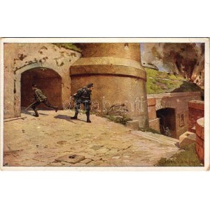 Sappeurleutnant Albin Mlaker bemächtigt sich eines italienischen Panzerwerkes. Offizielle Karte für Rotes Kreuz...