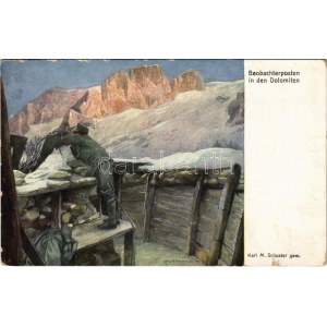 Beobachterposten in den Dolomiten. Offizielle Karte für Rotes Kreuz, Kreigsfürsorgeamt, Kriegshilfsbüro Nr. 519. ...