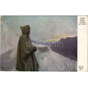 Tiroler Standschütze auf Wache. Offizielle Karte für Rotes Kreuz, Kreigsfürsorgeamt, Kriegshilfsbüro Nr. 520. ...