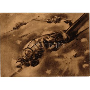 Deutsche Kampfflugzeuge gehen in wildem Flakfeuer zum Angriff über. Der Adler die grosse Luftwaffen-Illustrierte ...