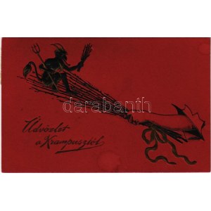 1914 Üdvözlet a Krampusztól! / Greetings from the Krampus with birch. Emb. litho (fl)