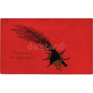 1918 Üdvözlet a Krampusstól! / Greetings from the Krampus with birch. Emb. litho (kopott sarkak / worn corners...
