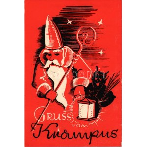 1947 Gruss vom Krampus with Saint Nicholas / Krampusz és Mikulás (EK)