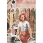 Bene József (1903-1986): Vízhordó erdélyi nő. Akvarell, papír, jelezve balra lent. Üvegezett fakeretben. 55x41 cm...
