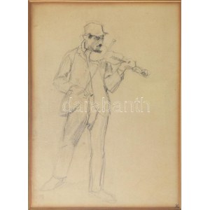 Bihari Sándor (1855-1906): Bizsu cigány vázlata. Ceruza, papír. Jelzés nélkül...